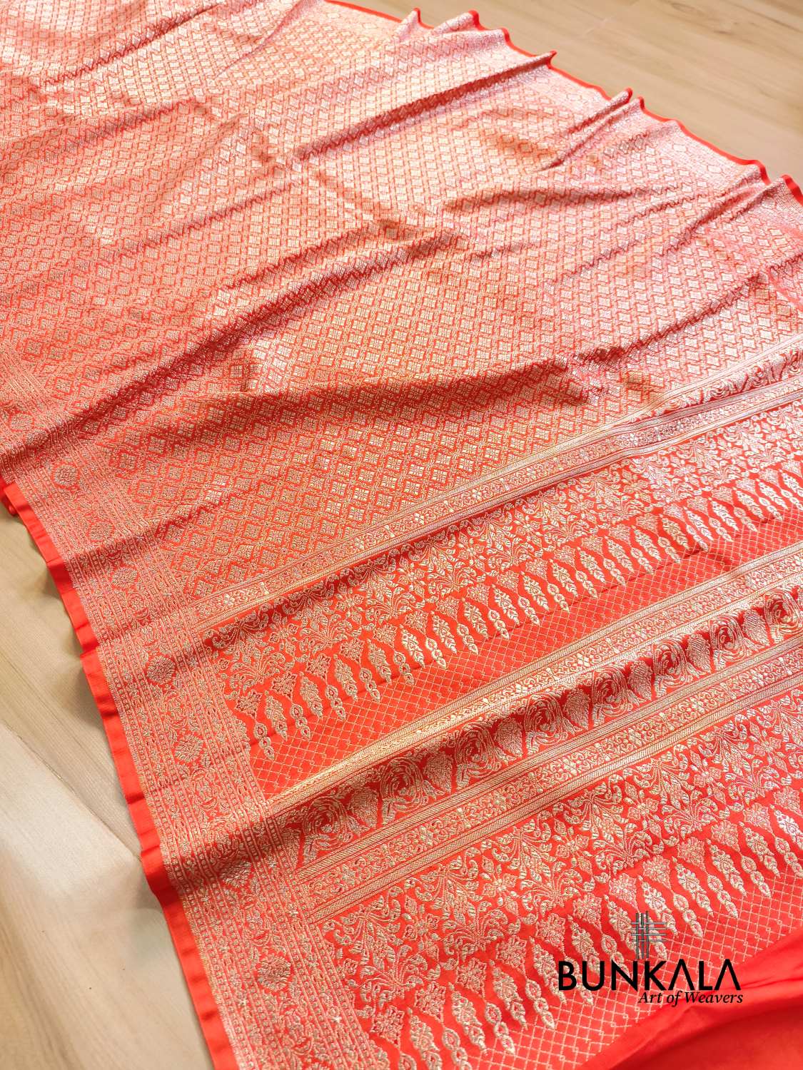 Burnt orange Brocade Weaved Banarasi Mashru Silk Saree