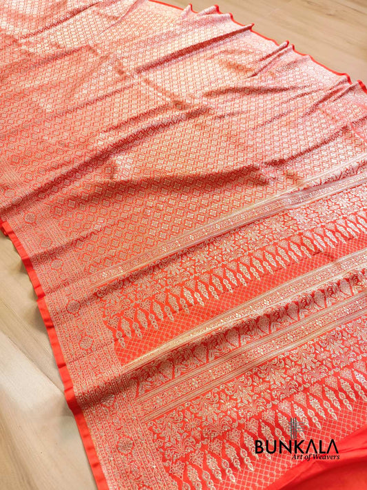 Burnt orange Brocade Weaved Banarasi Mashru Silk Saree