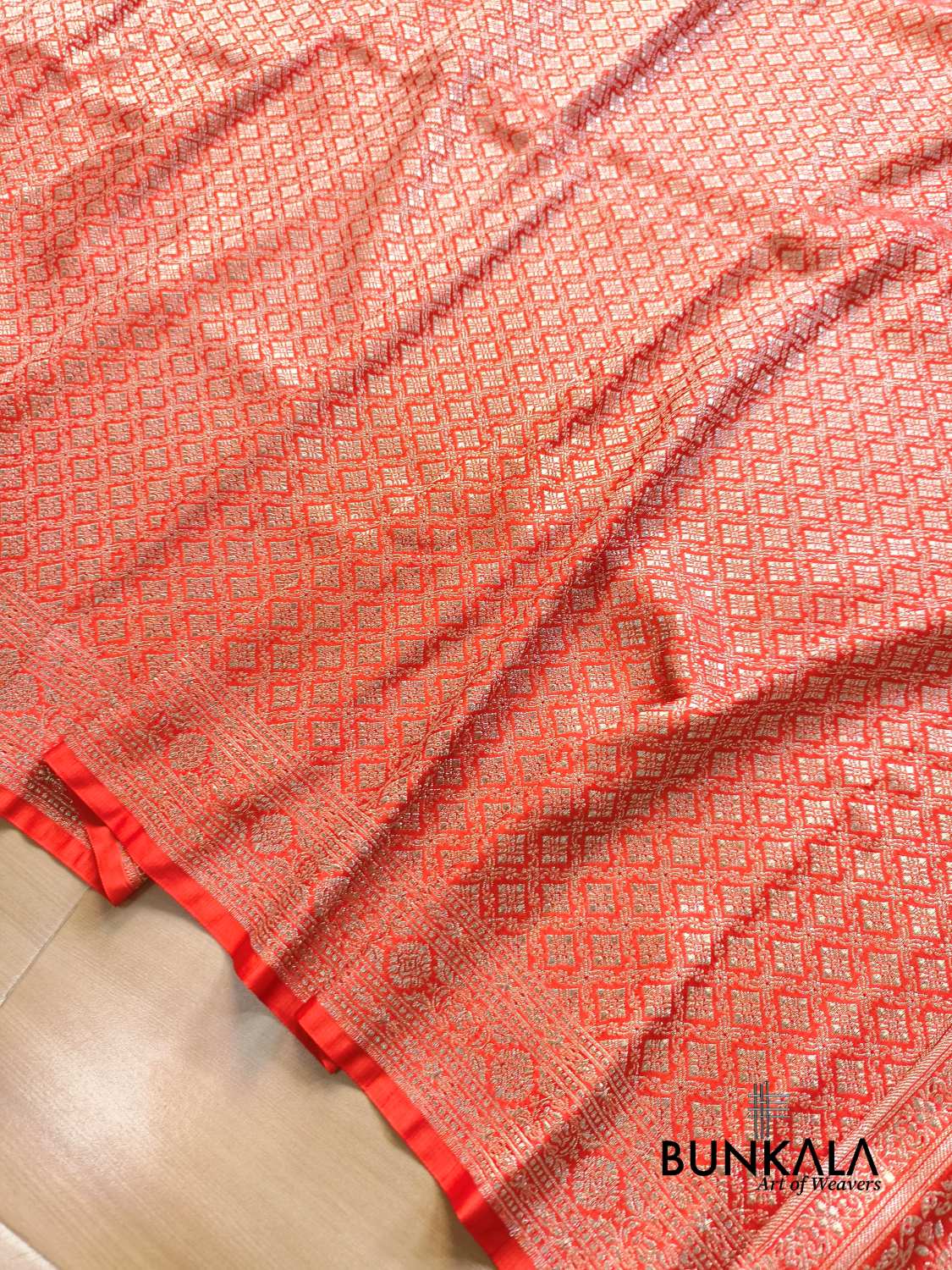 Burnt orange Brocade Weaved Banarasi Mashru Silk Saree