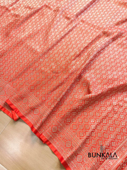 Burnt orange Brocade Weaved Banarasi Mashru Silk Saree
