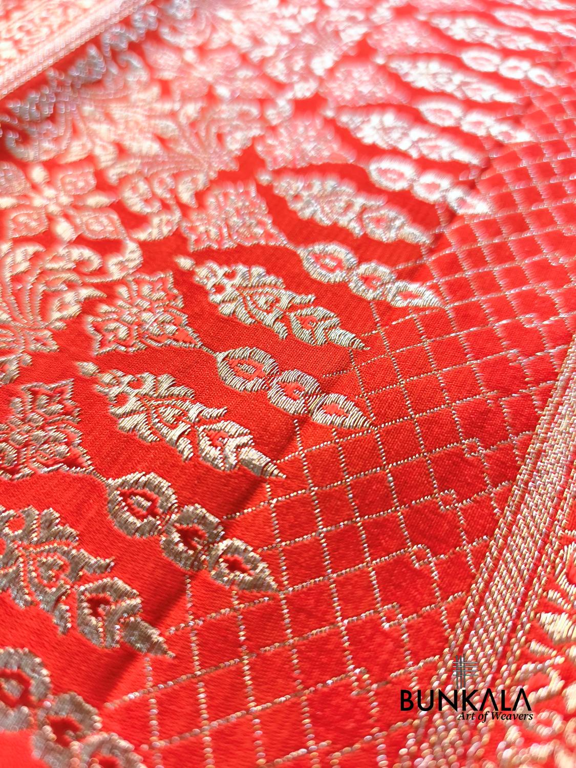 Burnt orange Brocade Weaved Banarasi Mashru Silk Saree