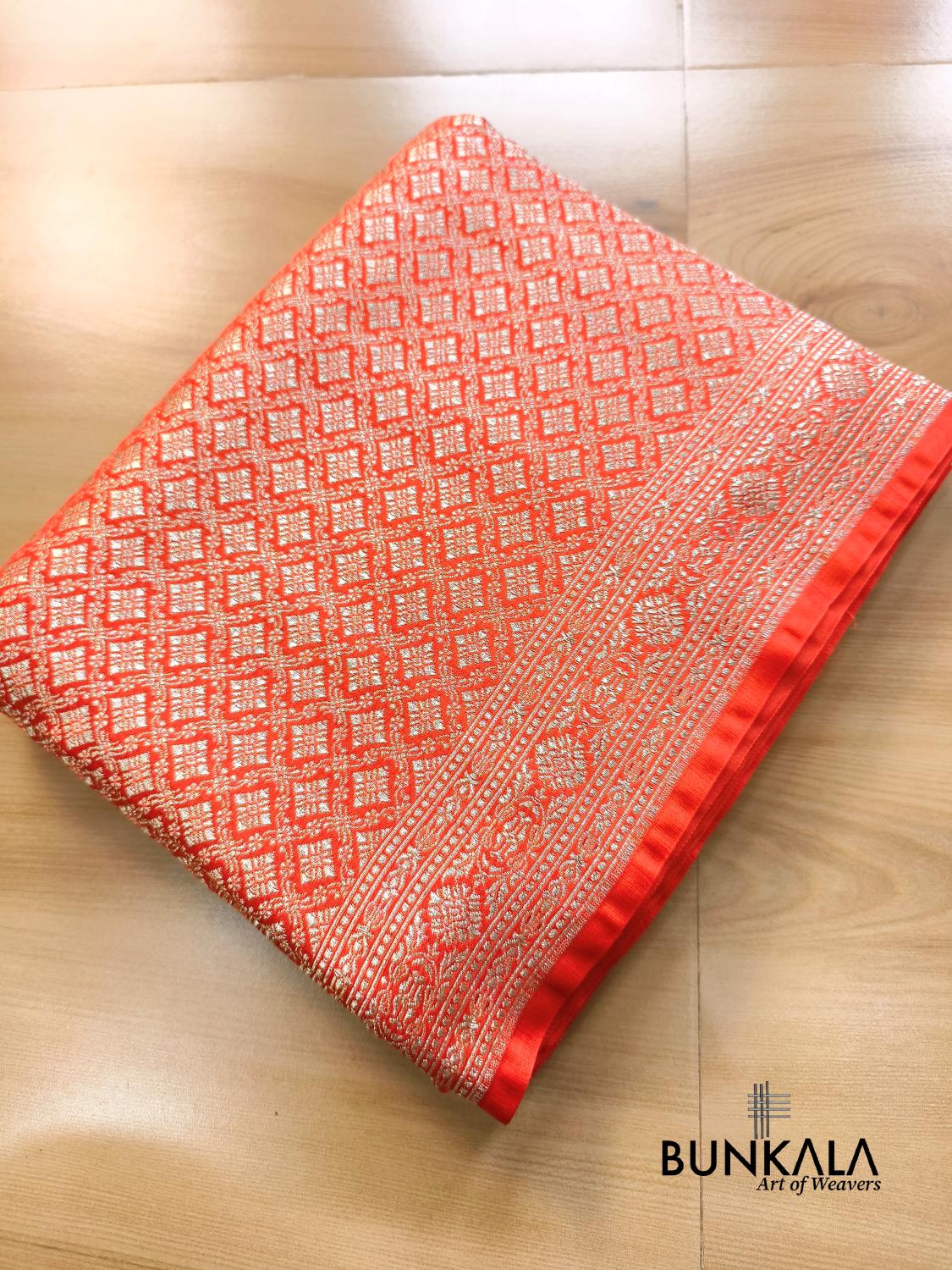 Burnt orange Brocade Weaved Banarasi Mashru Silk Saree
