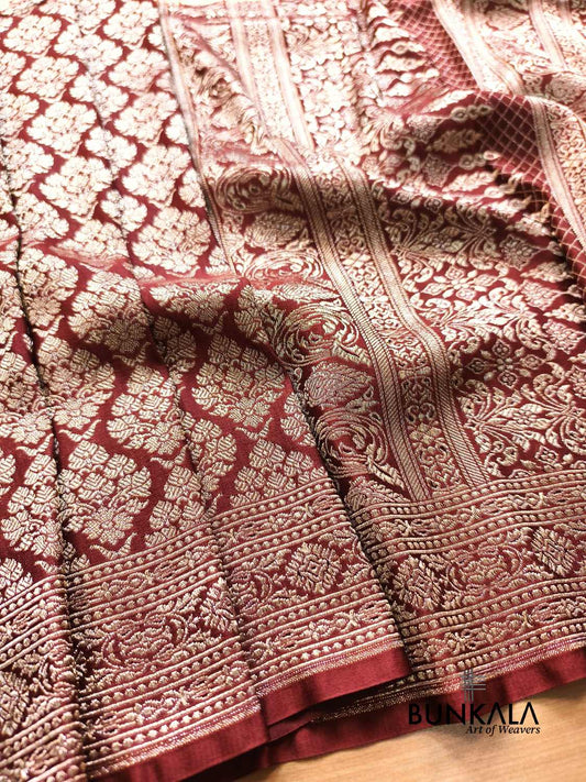Chocolate Brown Brocade Weaved Banarasi Mashru Silk Saree