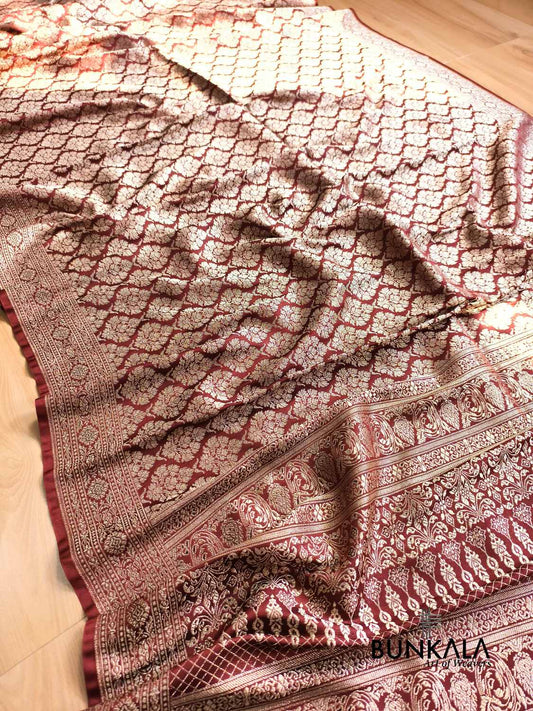 Chocolate Brown Brocade Weaved Banarasi Mashru Silk Saree