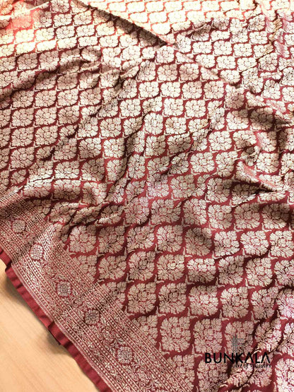 Chocolate Brown Brocade Weaved Banarasi Mashru Silk Saree