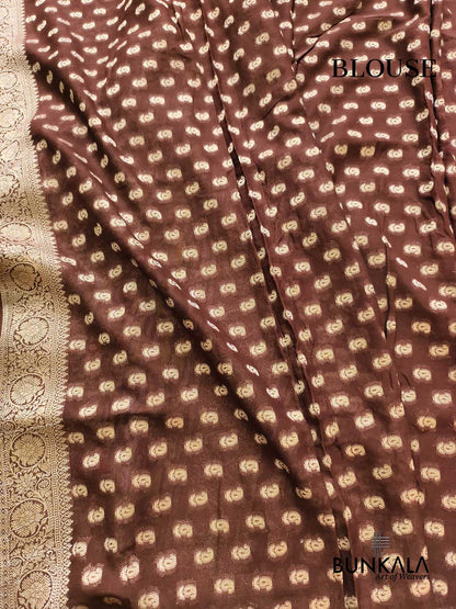 Chocolate Brown Meena Birds & Doll Banarasi Georgette Saree