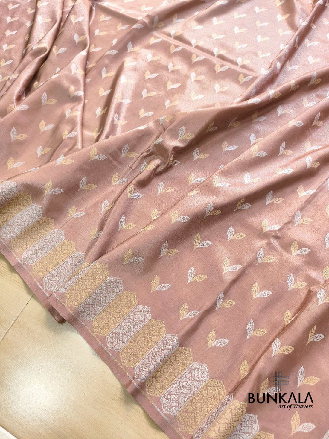 Copper Brown Sona Rupa Leaf Buti Banarasi Tissue Silk Saree