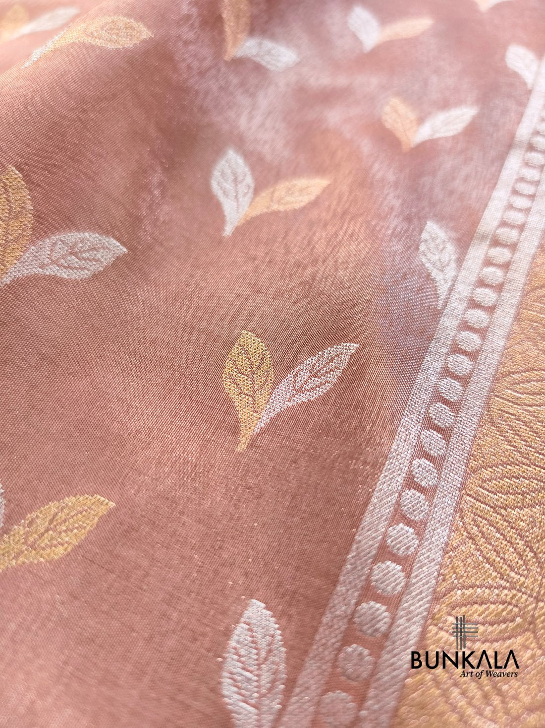Copper Brown Sona Rupa Leaf Buti Banarasi Tissue Silk Saree