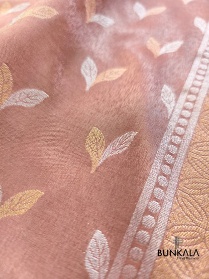 Copper Brown Sona Rupa Leaf Buti Banarasi Tissue Silk Saree