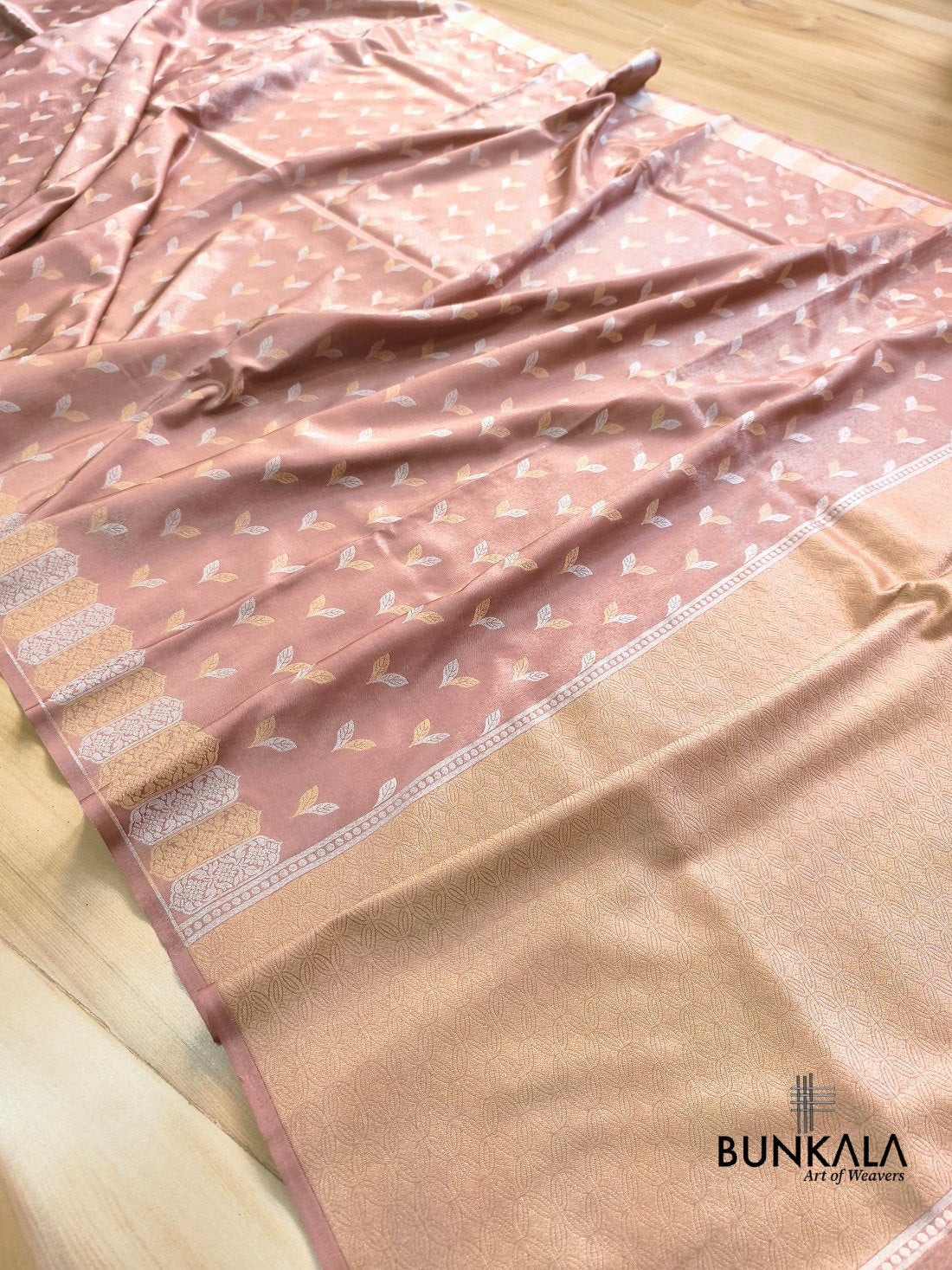 Copper Brown Sona Rupa Leaf Buti Banarasi Tissue Silk Saree