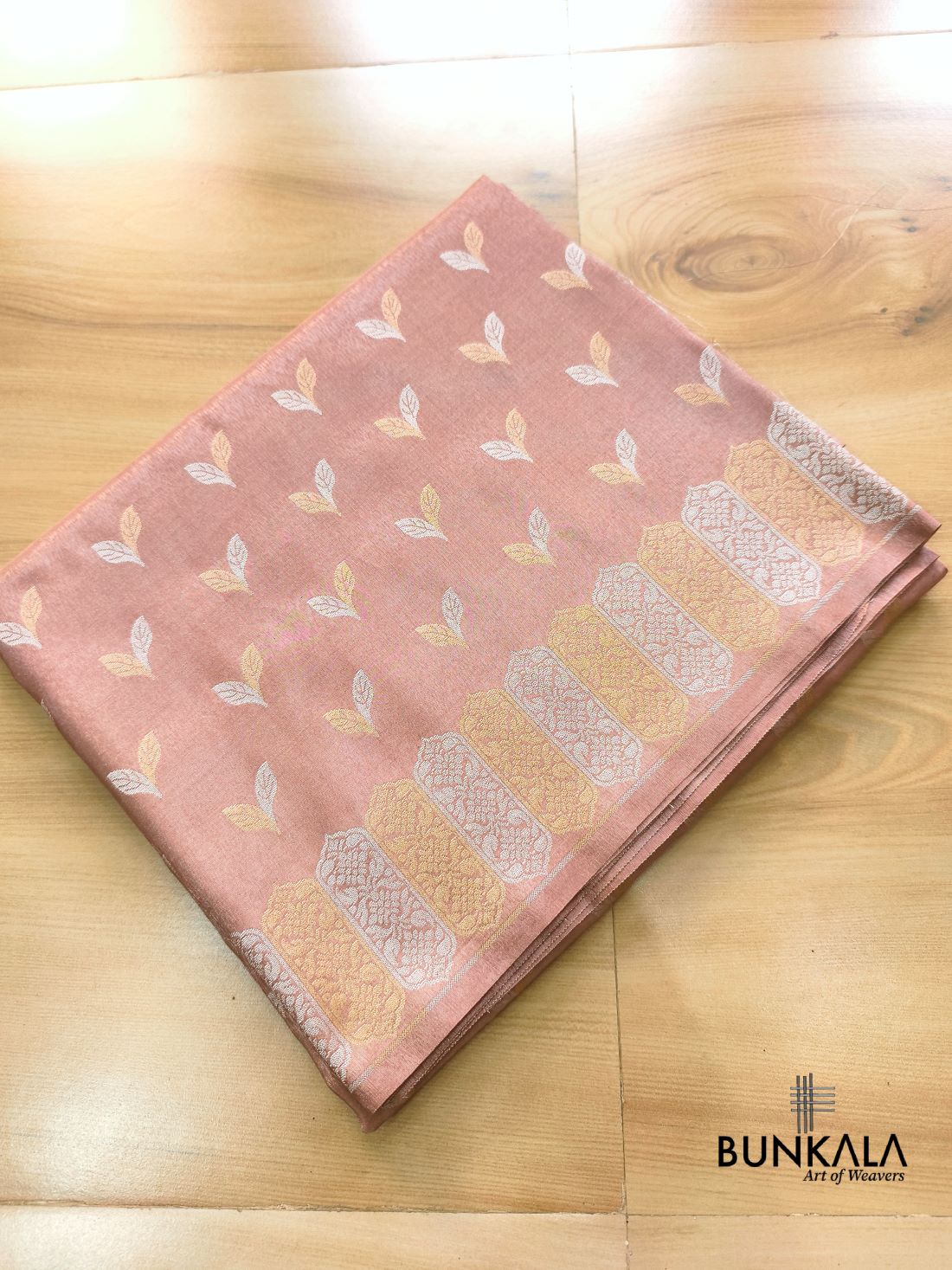 Copper Brown Sona Rupa Leaf Buti Banarasi Tissue Silk Saree