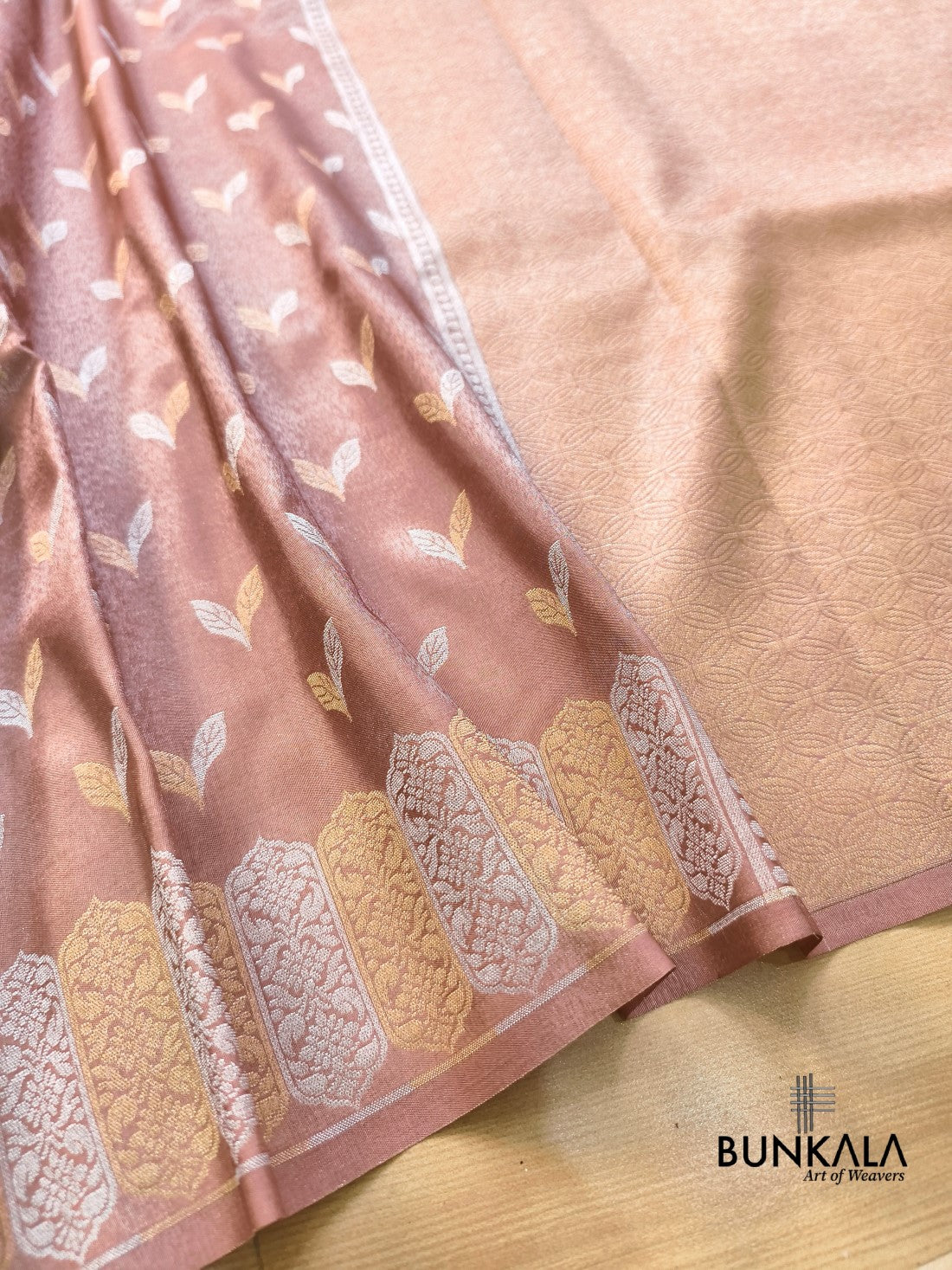 Copper Brown Sona Rupa Leaf Buti Banarasi Tissue Silk Saree