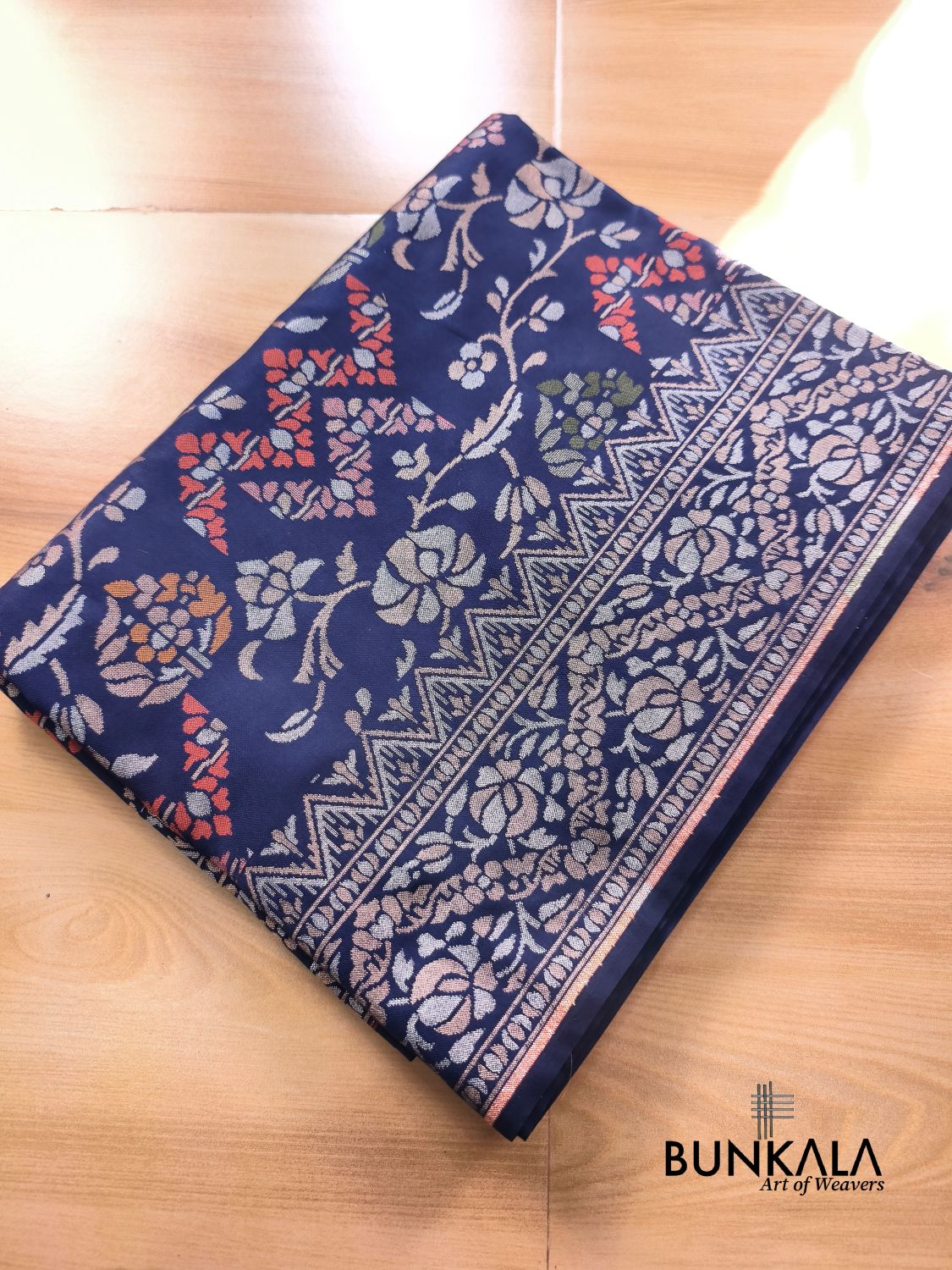 Deep Blue Ektara Banarasi Jamdani Meena Geometric Weaved Silk Saree 