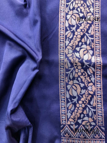 Deep Blue Ektara Banarasi Jamdani Meena Geometric Weaved Silk Saree 