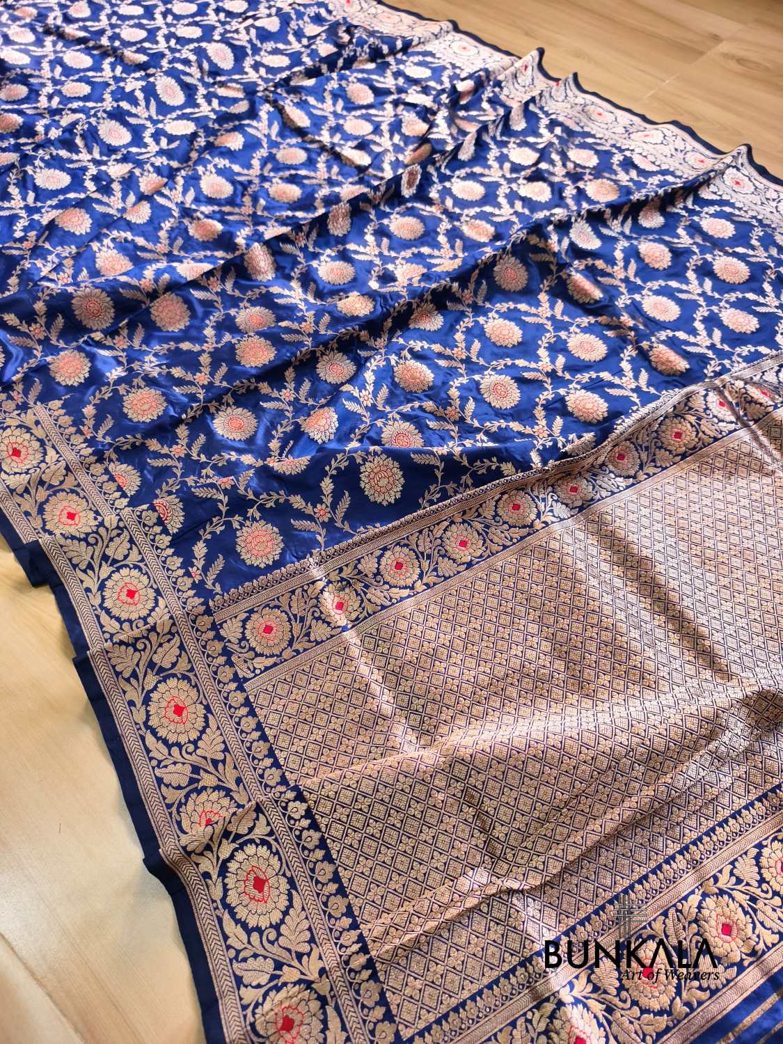 Deep Blue Meena Jaal Handloom Banarasi Pure Katan Silk Saree
