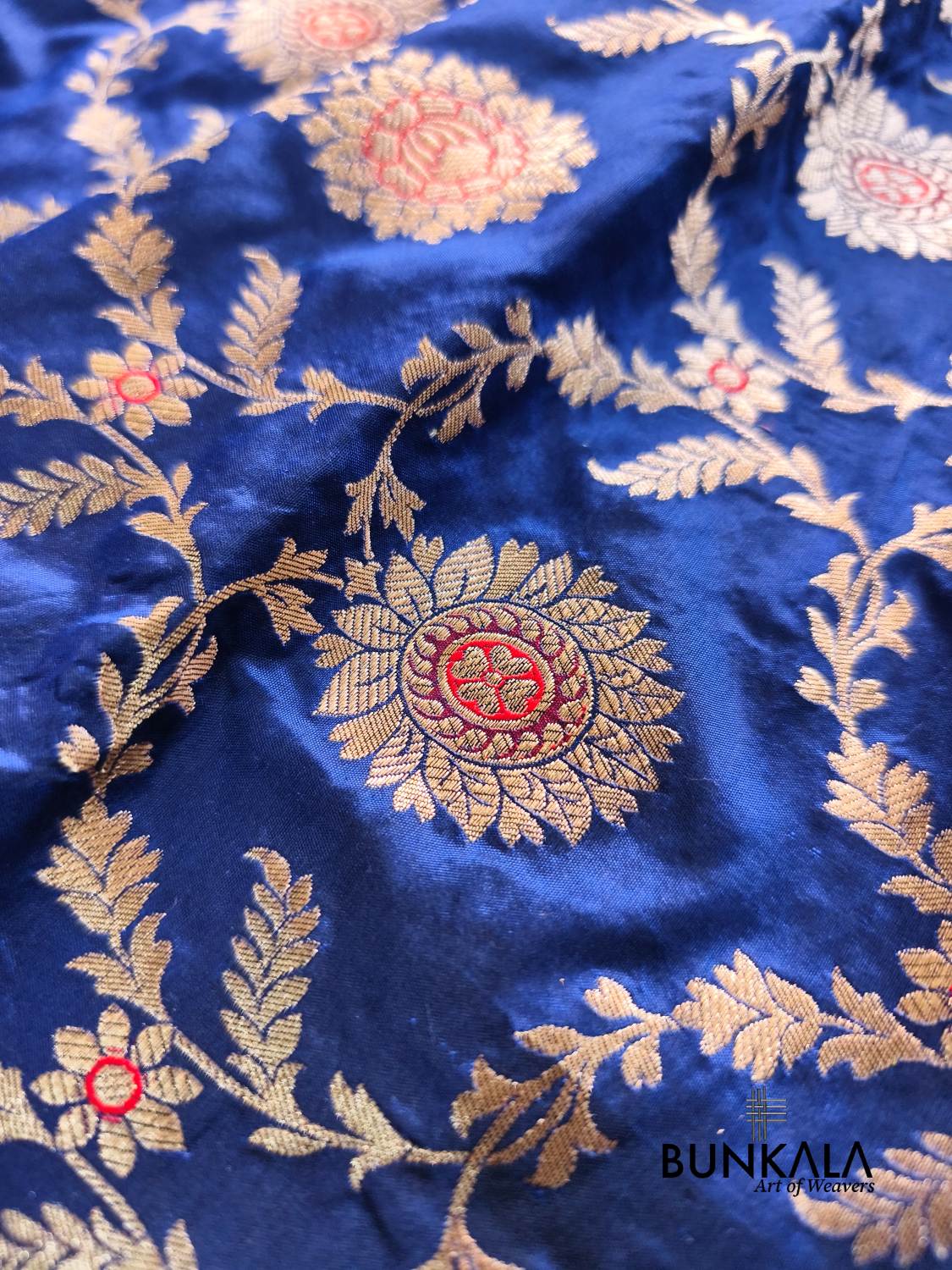 Deep Blue Meena Jaal Handloom Banarasi Pure Katan Silk Saree