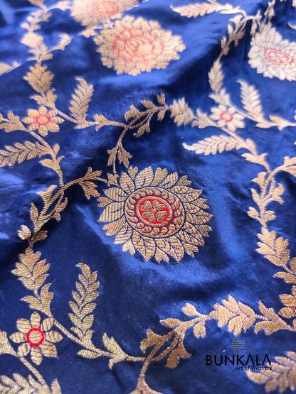 Deep Blue Meena Jaal Handloom Banarasi Pure Katan Silk Saree