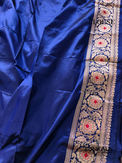 Deep Blue Meena Jaal Handloom Banarasi Pure Katan Silk Saree
