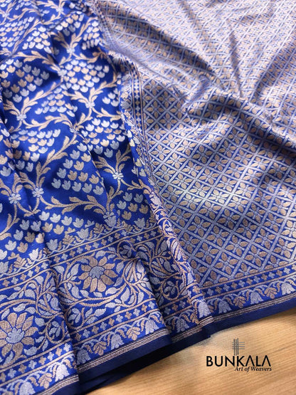 Deep Blue Sona Rupa Floral Jaal Banarasi Silk Saree 