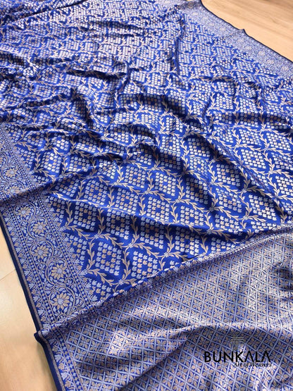 Deep Blue Sona Rupa Floral Jaal Banarasi Silk Saree 
