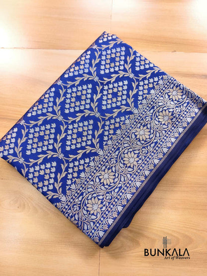Deep Blue Sona Rupa Floral Jaal Banarasi Silk Saree 