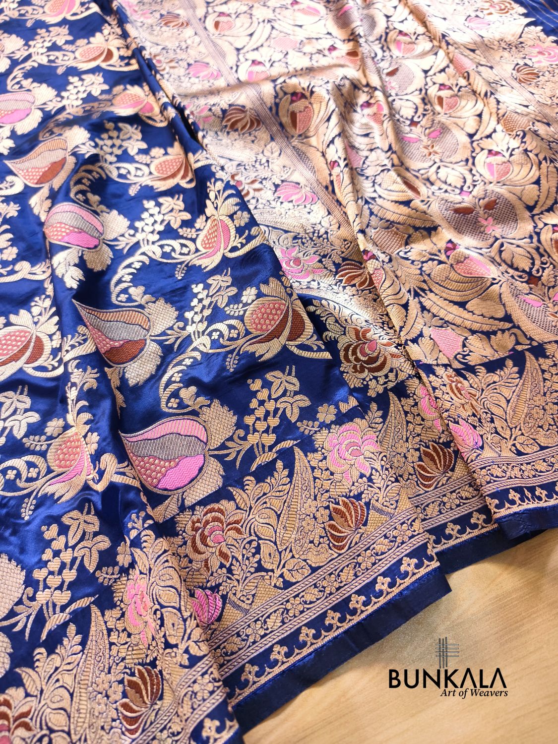 Deep Blue Vintage Handloom Banarasi Pure Katan Silk Saree