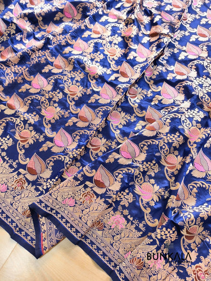 Deep Blue Vintage Handloom Banarasi Pure Katan Silk Saree