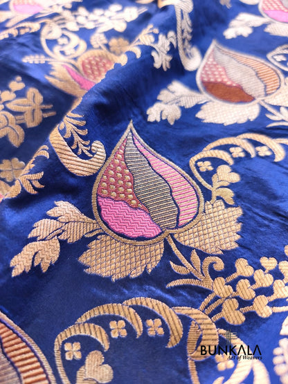 Deep Blue Vintage Handloom Banarasi Pure Katan Silk Saree
