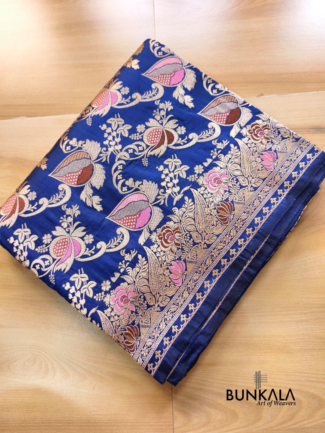 Deep Blue Vintage Handloom Banarasi Pure Katan Silk Saree