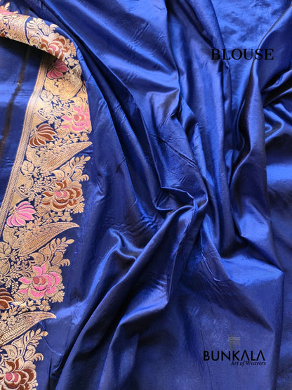 Deep Blue Vintage Handloom Banarasi Pure Katan Silk Saree