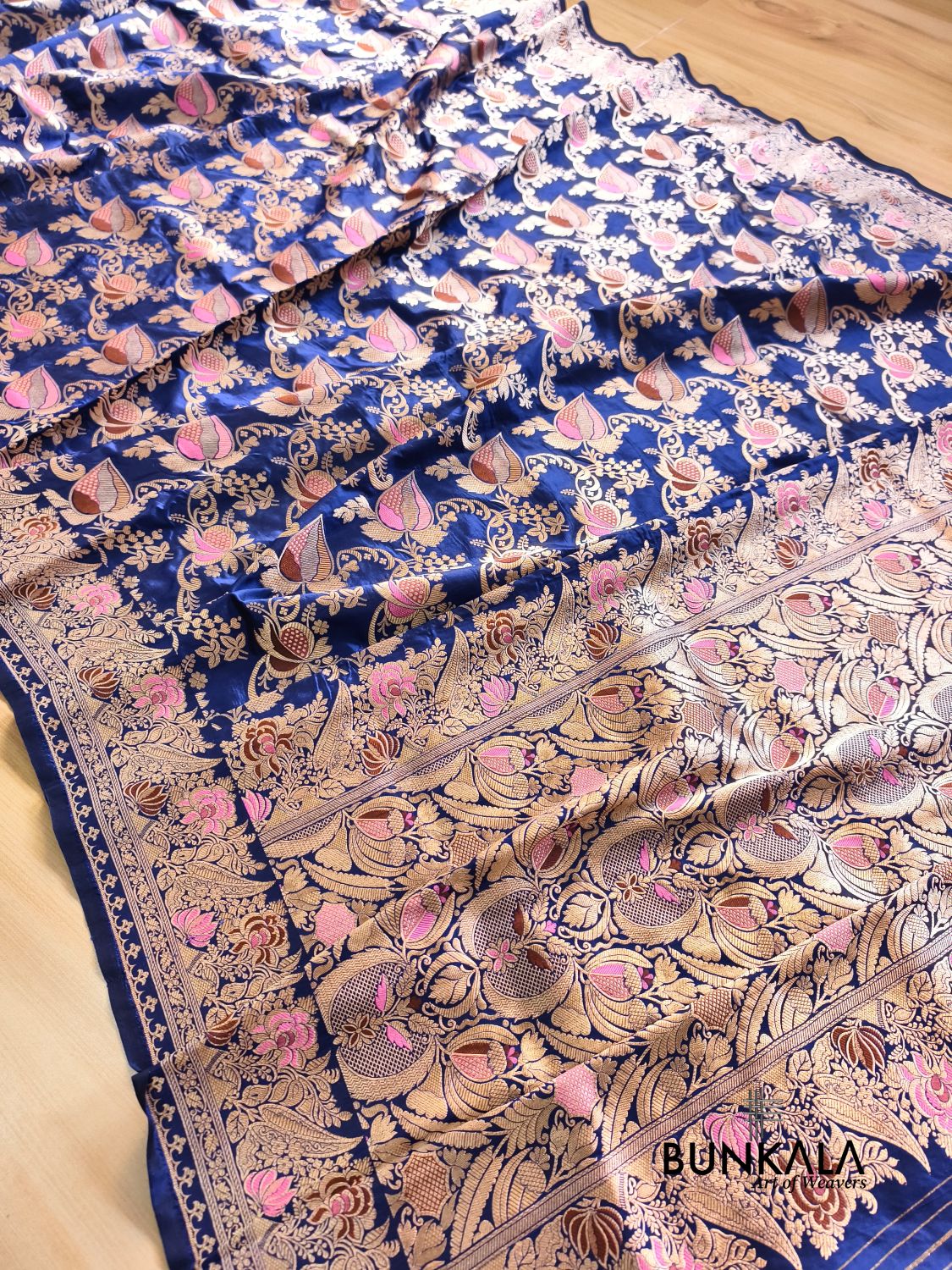 Deep Blue Vintage Handloom Banarasi Pure Katan Silk Saree