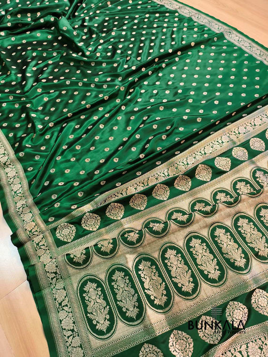 Deep Emerald Green Meena Buti Banarasi Mashru Silk Saree