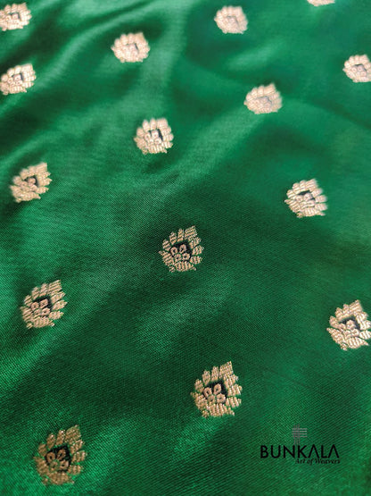 Deep Emerald Green Meena Buti Banarasi Mashru Silk Saree