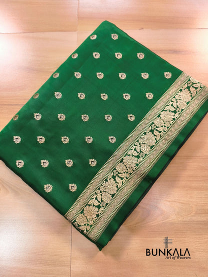 Deep Emerald Green Meena Buti Banarasi Mashru Silk Saree