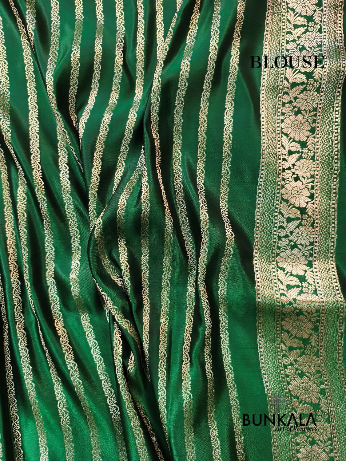 Deep Emerald Green Meena Buti Banarasi Mashru Silk Saree