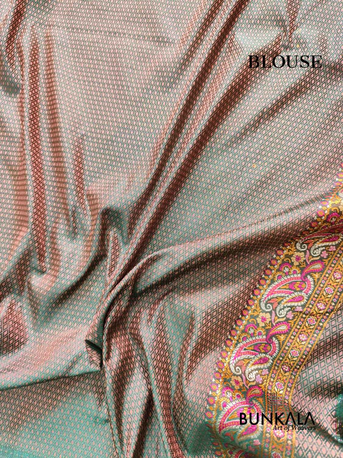 Deep Green Banarasi Meena Jamewar Weaved Mashru Silk Saree 