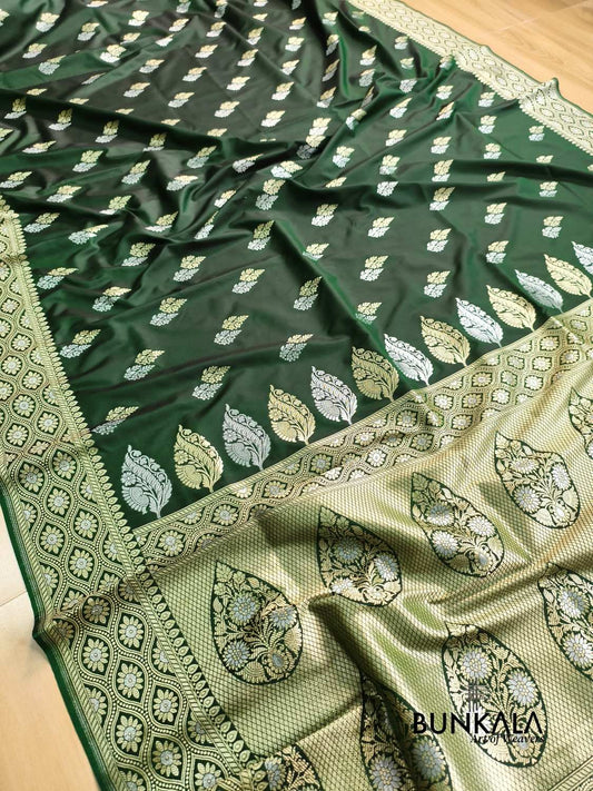 Deep Green Sona Rupa Booti Banarasi Silk Saree