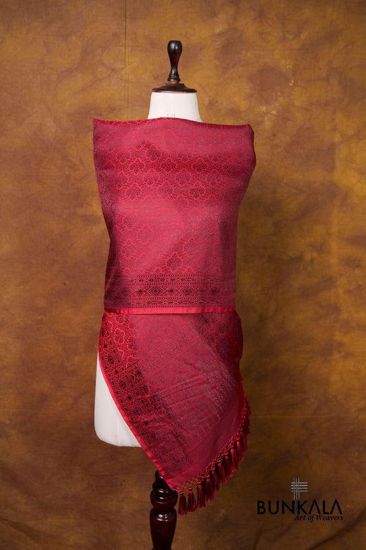 Deep Maroon Mashru Silk Brocade Resham Weaved Banarasi Dupatta 