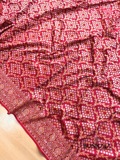 Deep Maroon Sona Rupa Floral Jaal Banarasi Silk Saree 