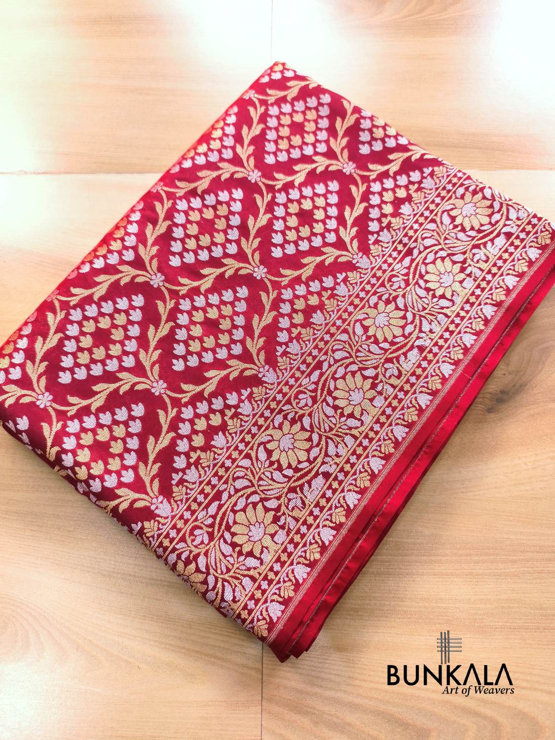 Deep Maroon Sona Rupa Floral Jaal Banarasi Silk Saree 