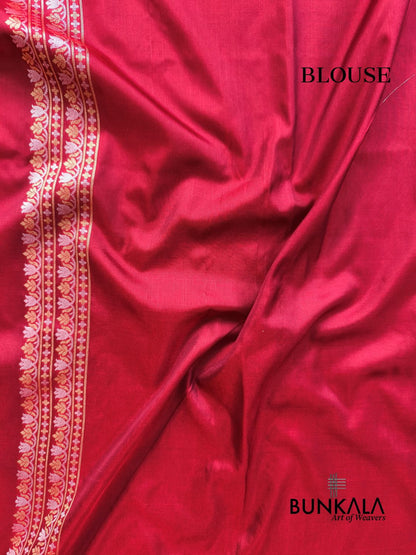 Deep Maroon Sona Rupa Floral Jaal Banarasi Silk Saree 