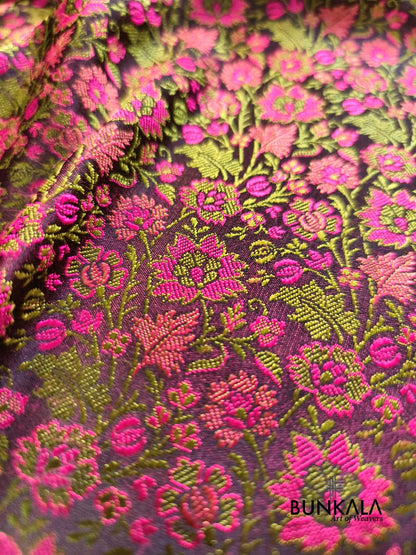 Deep Purple Banarasi Meena Jamewar Weaved Mashru Silk Saree 