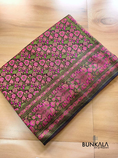 Deep Purple Banarasi Meena Jamewar Weaved Mashru Silk Saree 