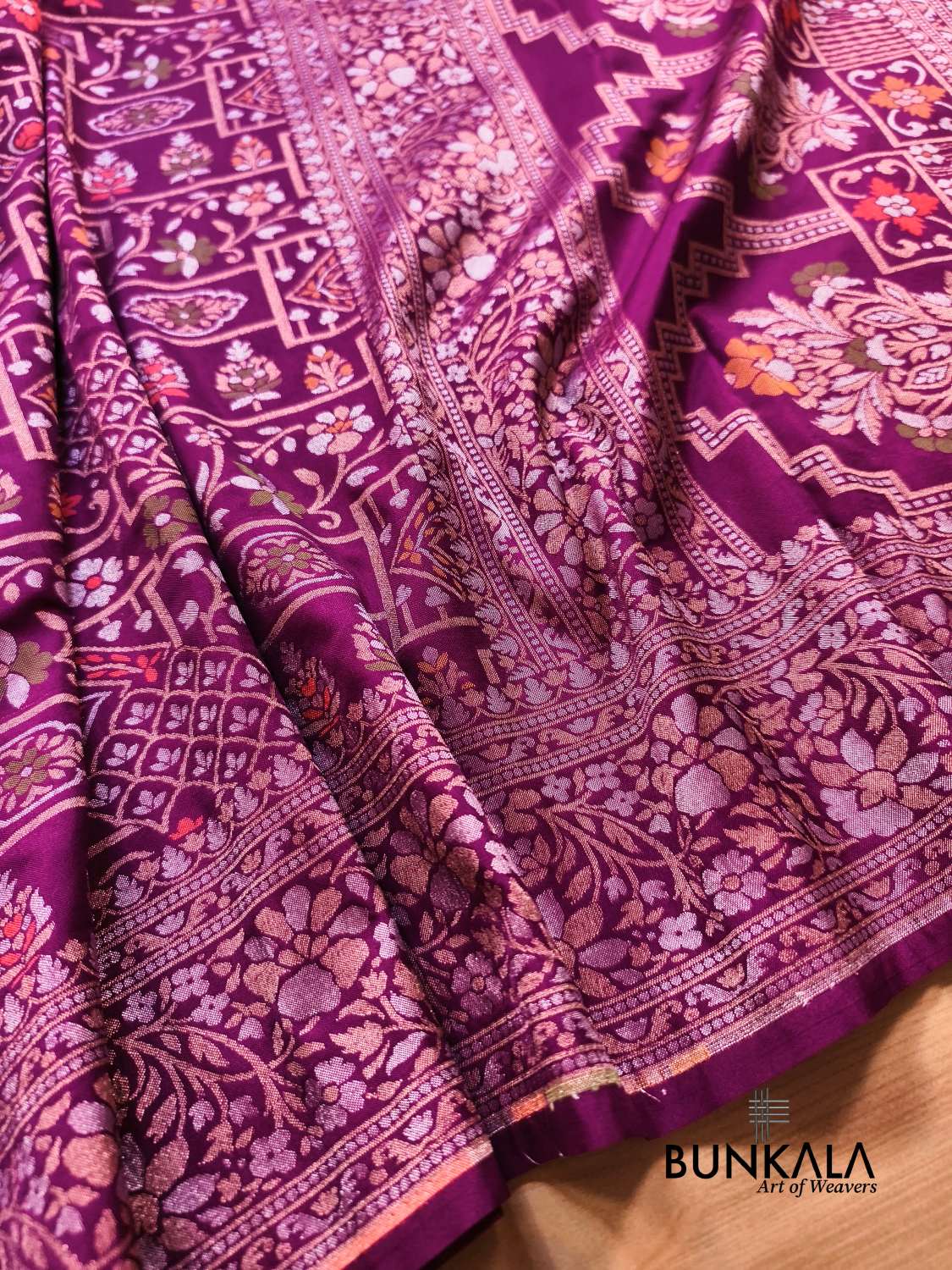 Deep Purple Ektara Banarasi Jamdani Meenakari Weaved Silk Saree