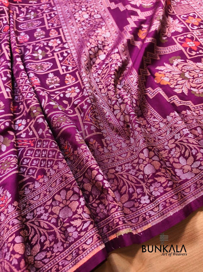 Deep Purple Ektara Banarasi Jamdani Meenakari Weaved Silk Saree