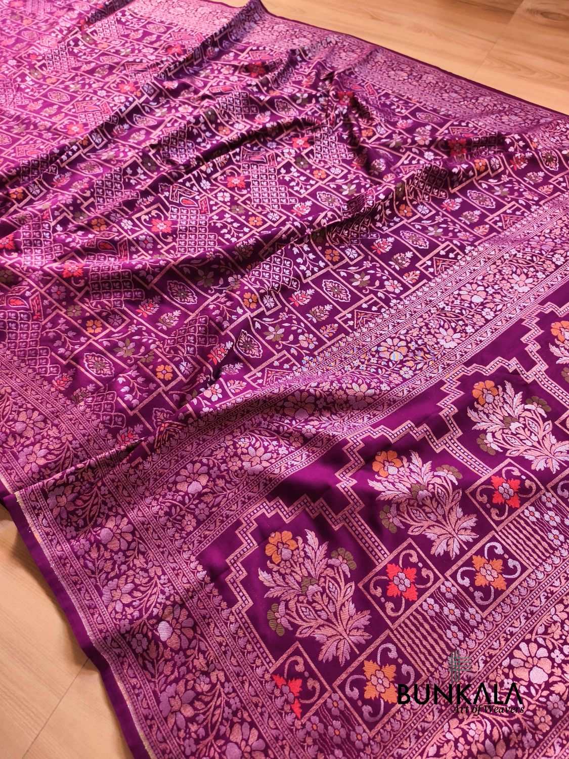 Deep Purple Ektara Banarasi Jamdani Meenakari Weaved Silk Saree