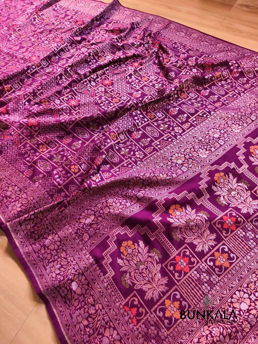 Deep Purple Ektara Banarasi Jamdani Meenakari Weaved Silk Saree