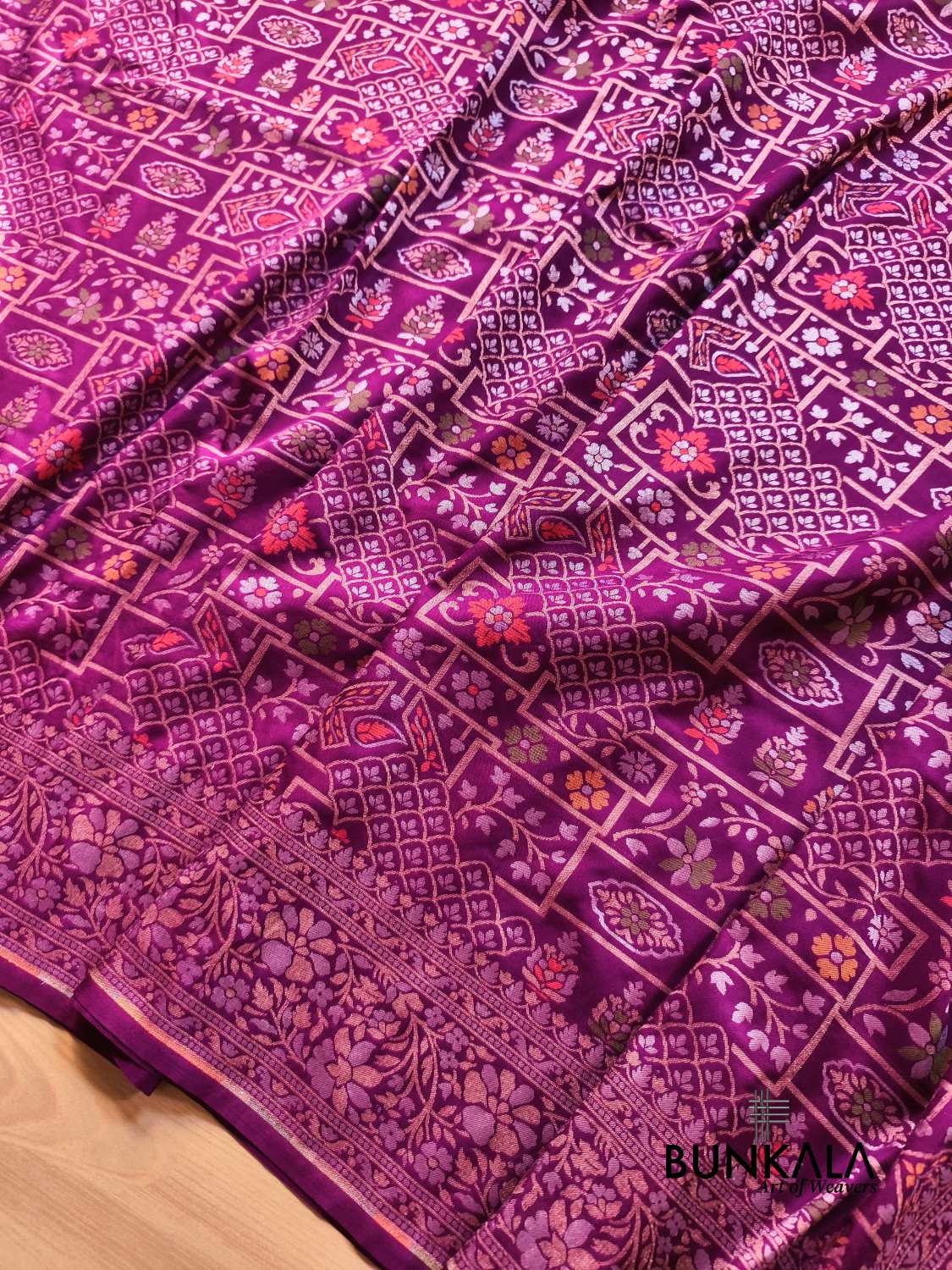 Deep Purple Ektara Banarasi Jamdani Meenakari Weaved Silk Saree