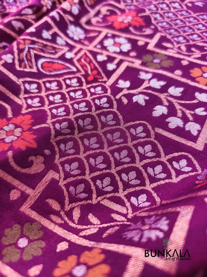 Deep Purple Ektara Banarasi Jamdani Meenakari Weaved Silk Saree