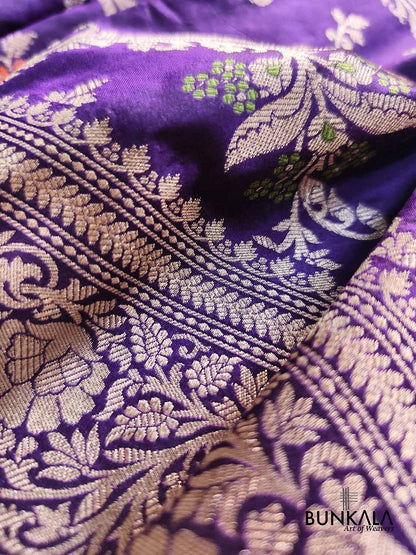 Deep Purple Floral Jaal Meena Handloom Banarasi Pure Katan Silk Saree